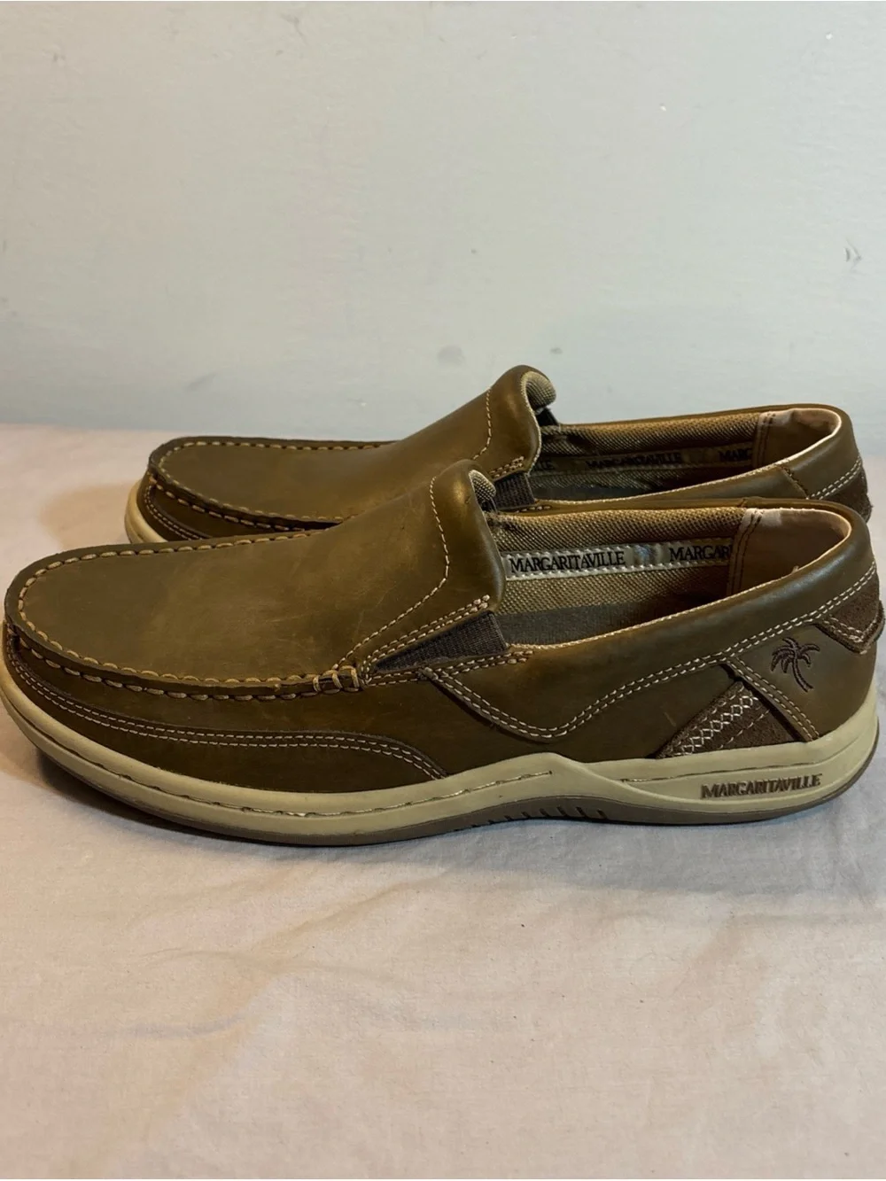 Margaritaville Men's Olive-Brown Slip-On Moccasins